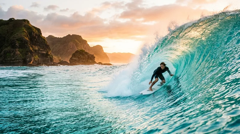 Surfer carving clean wave at Inside Gerupuk
